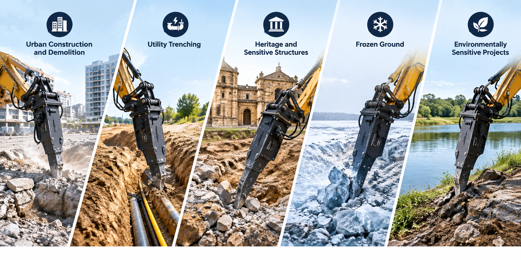 Vibro ripper used for urban construction, utility trenching, heritage structures, frozen ground, and environmentally sensitive projects.